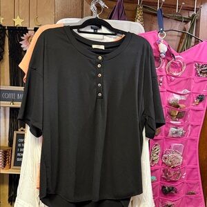 Entri Black Short Sleeve Top with Button Detail